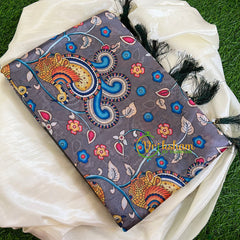 Grey Kalamkari Semi Soft Silk Saree-VS419