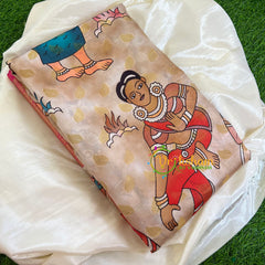 Beige with Baby Pink Kalamkari Semi Soft Silk Saree-VS414