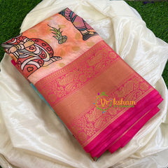 Peach Kalamkari Semi Soft Silk Saree-VS412