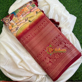 Yellow with Maroon Kalamkari Semi Soft Silk Saree-VS449
