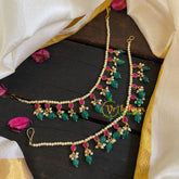 Kundan Dark green Bead Maatil -Pink -G6100