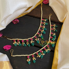 Kundan Dark green Bead Maatil -Pink -G6100