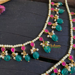 Kundan Dark green Bead Maatil -Pink -G6100