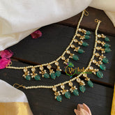Kundan Dark green Bead Maatil -White-G6099