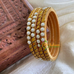 Thin Silk Thread Kundan Bangle-White Yellow-G6082