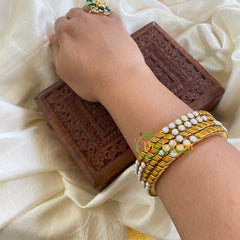 Thin Silk Thread Kundan Bangle-White Yellow-G6082