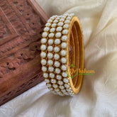 Thin Silk Thread Kundan Bangle -White-Round-G6264