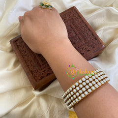 Thin Silk Thread Kundan Bangle -White-Round-G6264