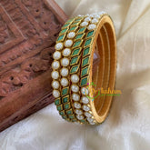 Thin Silk Thread Kundan Bangle-White Green-G6236