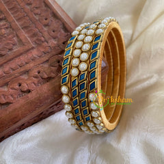 Thin Silk Thread Kundan Bangle-White Blue-G6278