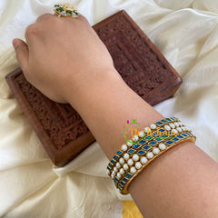 Thin Silk Thread Kundan Bangle-White Blue-G6278