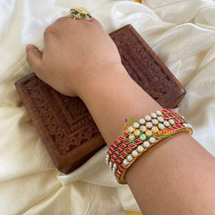 Thin Silk Thread Kundan Bangle-White Red-G6237