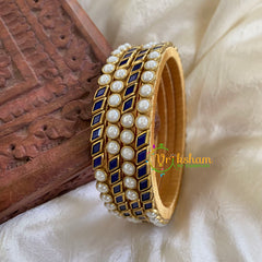 Thin Silk Thread Kundan Bangle-White Dark Blue-G6238