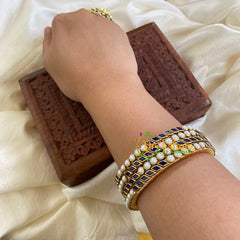 Thin Silk Thread Kundan Bangle-White Dark Blue-G6238