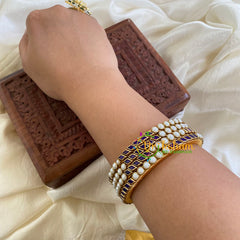 Thin Silk Thread Kundan Bangle-White Violet-G6240