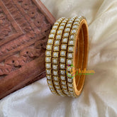 Thin Silk Thread Kundan Bangle -White Matt-Square-G6263