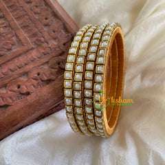 Thin Silk Thread Kundan Bangle -White Matt-Square-G6263