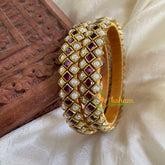 Silk Thread Kada Kundan Bangle -Purple White-Dice-G6251