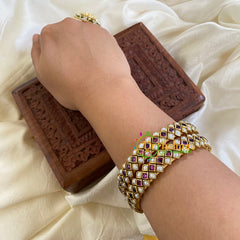 Silk Thread Kada Kundan Bangle -Purple White-Dice-G6251