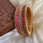 Silk Thread Kada Kundan Bangle-Pink-Bars-G6241