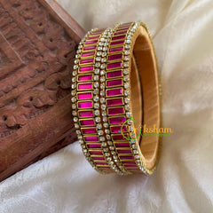 Silk Thread Kada Kundan Bangle-Pink-Bars-G6241