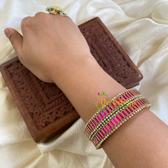 Silk Thread Kada Kundan Bangle-Pink-Bars-G6241