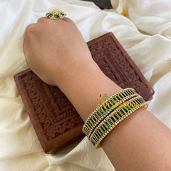 Silk Thread Kada Kundan Bangle-Bars-Green-G6242