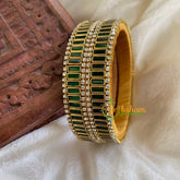 Silk Thread Kada Kundan Bangle-Bars-Green-G6242