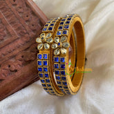 Silk Thread Kada Kundan Bangle -Blue Squares-G6252