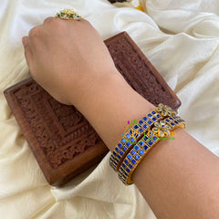 Silk Thread Kada Kundan Bangle -Blue Squares-G6252