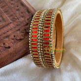 Silk Thread Kada Kundan Bangle-Bars-Orangish Red-G6243