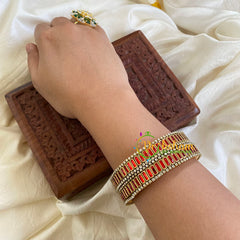 Silk Thread Kada Kundan Bangle-Bars-Orangish Red-G6243