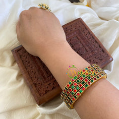 Thin Silk Thread Kundan Bangle -Red Green-Square-G6262