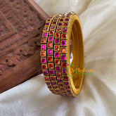 Thin Silk Thread Kundan Bangle -Pink Orange-Square-G6261