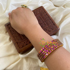 Thin Silk Thread Kundan Bangle -Pink Orange-Square-G6261