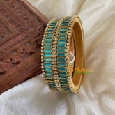 Silk Thread Kada Kundan Bangle-Bars-Light Blue-G6244