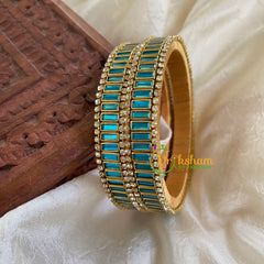 Silk Thread Kada Kundan Bangle-Bars-Light Blue-G6244