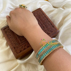 Silk Thread Kada Kundan Bangle-Bars-Light Blue-G6244