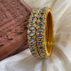 Silk Thread Kada Kundan Bangle -Steel Blue-Eye-G6271