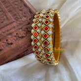 Silk Thread Kada Kundan Bangle -Red White-Dice-G6248