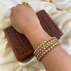 Silk Thread Kada Kundan Bangle -Red White-Dice-G6248