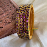 Thin Silk Thread Kundan Bangle -Purple-Square-G6259