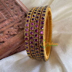 Thin Silk Thread Kundan Bangle -Purple-Square-G6259