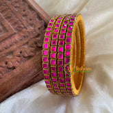 Thin Silk Thread Kundan Bangle -Pink-Square-G6258