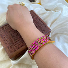 Thin Silk Thread Kundan Bangle -Pink-Square-G6258