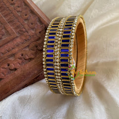 Silk Thread Kada Kundan Bangle-Bars-Dark Blue-G6245