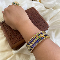 Silk Thread Kada Kundan Bangle-Bars-Dark Blue-G6245