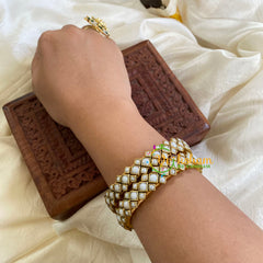 Silk Thread Kada Kundan Bangle -White Matt-Dice-G6246