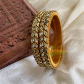 Silk Thread Kada Kundan Bangle -Gold White- Dice-G6269