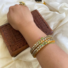 Silk Thread Kada Kundan Bangle -Steel Blue-Eye-G6271